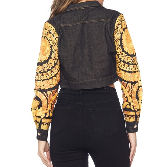 Black Denim Coat w/Floral " MariGold" - Picture 3 of 4